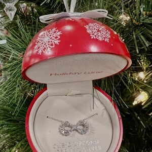 Holiday Lane Silver Infinity Necklace with Zirconia In Christmas Ornament 💕